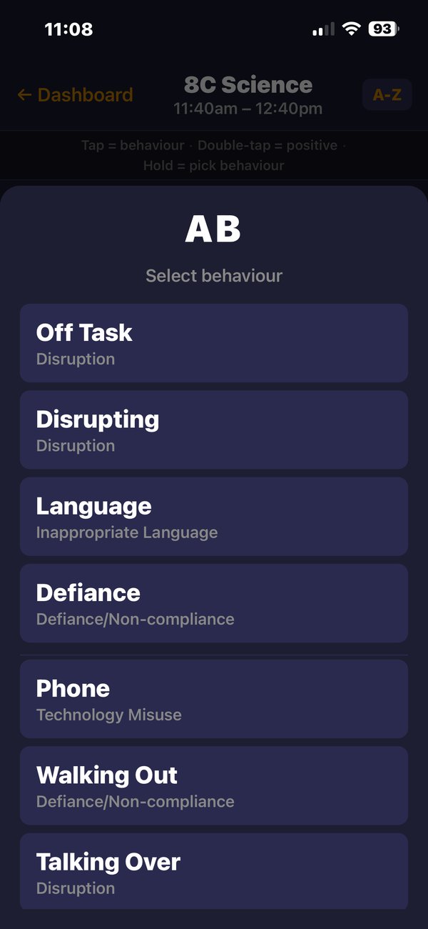 Tap and hold to pick a specific behaviour type