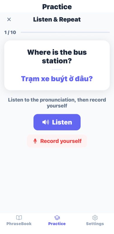 Listen & Repeat practice mode