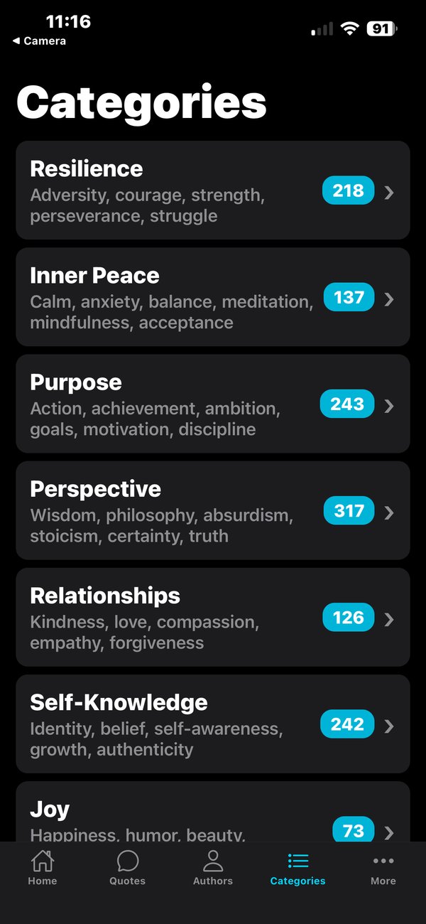 Categories showing Resilience, Inner Peace, Purpose, and more