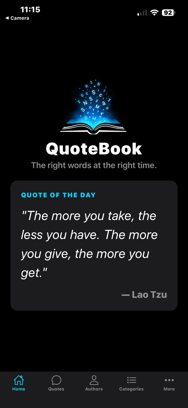 QuoteBook home screen showing Quote of the Day