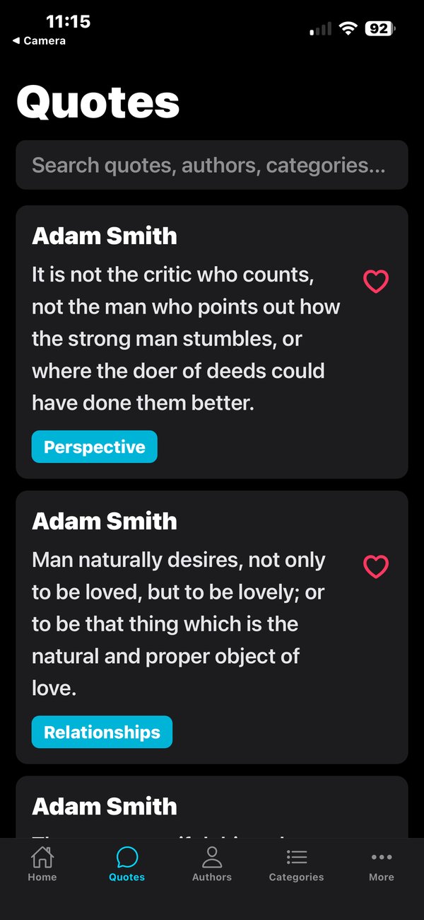 Browsing quotes with search and category tags